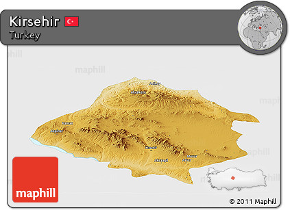 Physical Panoramic Map of Kirsehir, single color outside