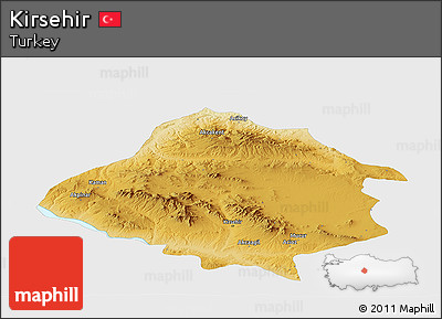 Physical Panoramic Map of Kirsehir, single color outside