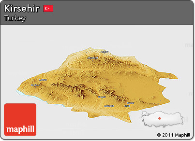 Physical Panoramic Map of Kirsehir, single color outside