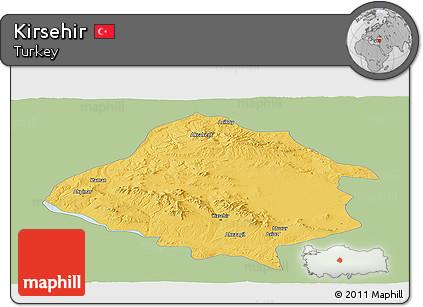 Savanna Style Panoramic Map of Kirsehir, single color outside
