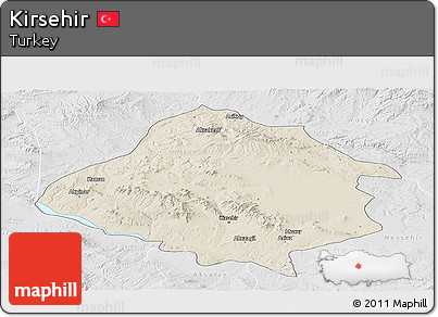 Shaded Relief Panoramic Map of Kirsehir, lighten, desaturated