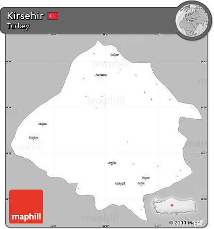 Gray Simple Map of Kirsehir, single color outside
