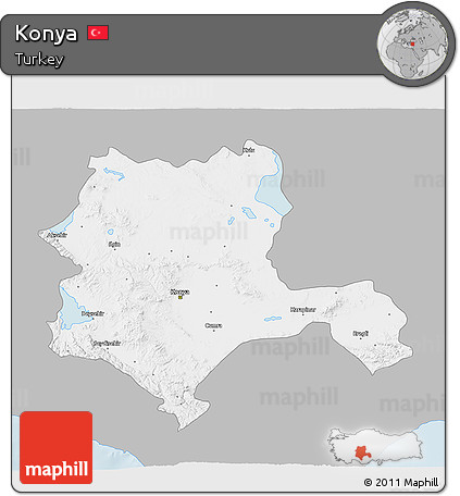 Gray 3D Map of Konya, single color outside