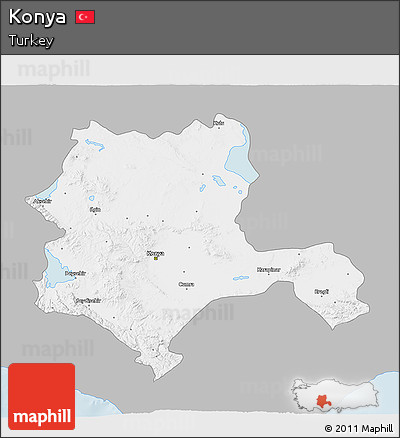 Gray 3D Map of Konya, single color outside