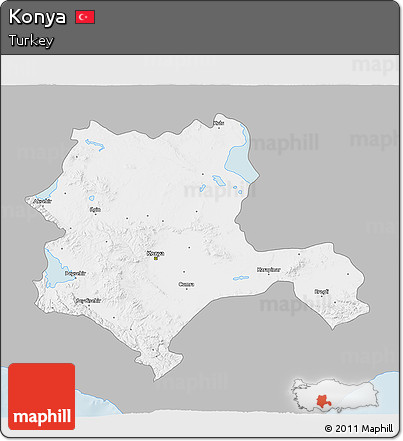 Gray 3D Map of Konya, single color outside