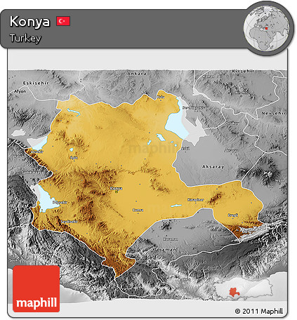 Physical 3D Map of Konya, desaturated