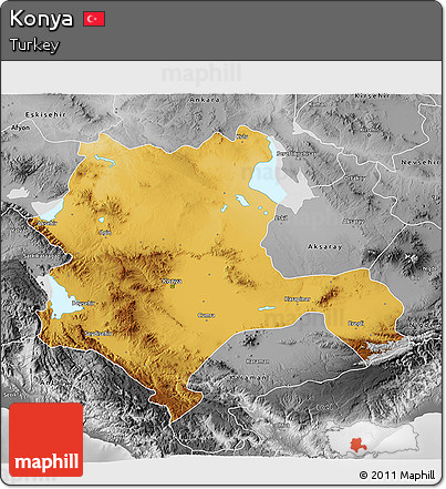 Physical 3D Map of Konya, desaturated