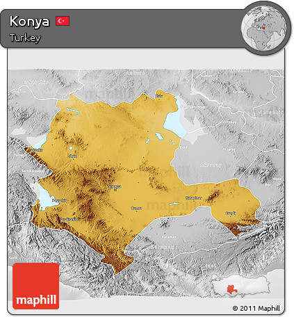 Physical 3D Map of Konya, lighten, desaturated