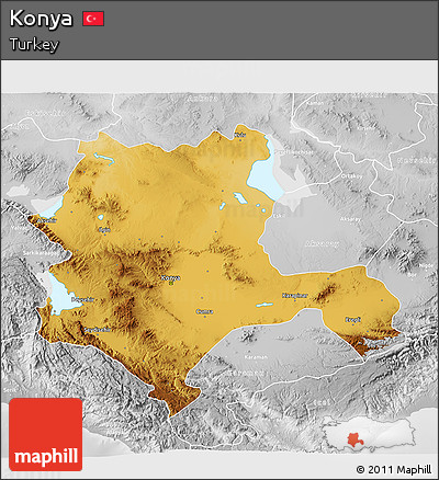 Physical 3D Map of Konya, lighten, desaturated