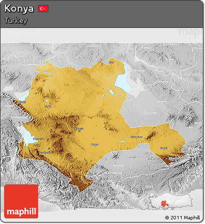 Physical 3D Map of Konya, lighten, desaturated