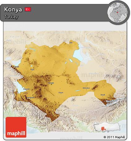 Physical 3D Map of Konya, lighten