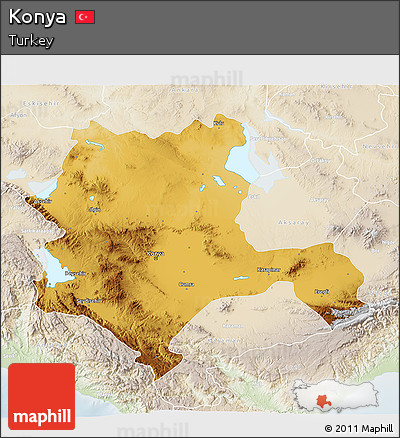 Physical 3D Map of Konya, lighten