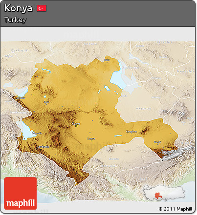 Physical 3D Map of Konya, lighten