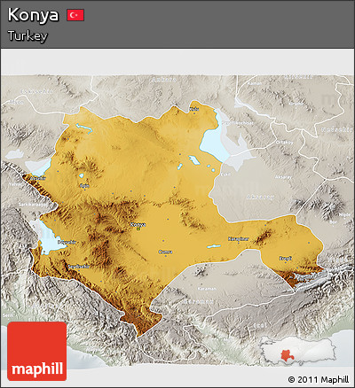 Physical 3D Map of Konya, lighten, semi-desaturated