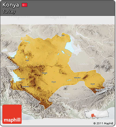 Physical 3D Map of Konya, lighten, semi-desaturated