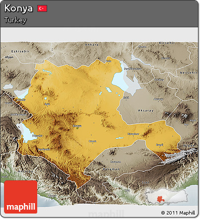 Physical 3D Map of Konya, semi-desaturated