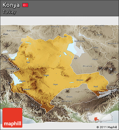 Physical 3D Map of Konya, semi-desaturated