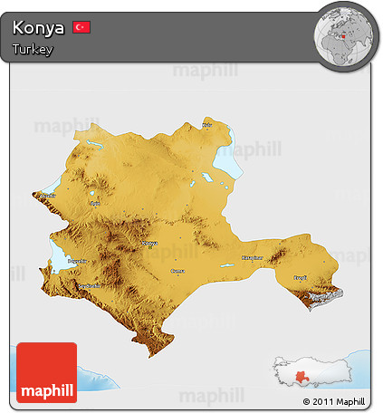 Physical 3D Map of Konya, single color outside