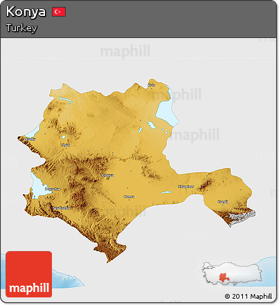Physical 3D Map of Konya, single color outside