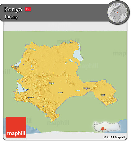 Savanna Style 3D Map of Konya, single color outside