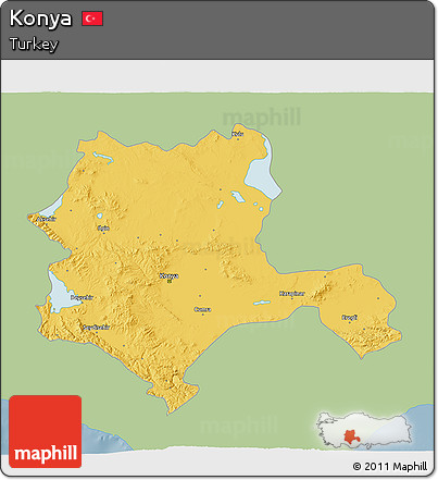 Savanna Style 3D Map of Konya, single color outside