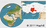 Satellite Location Map of Konya, highlighted country