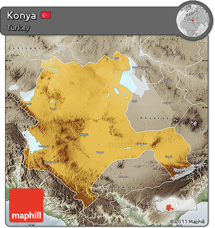 Physical Map of Konya, semi-desaturated