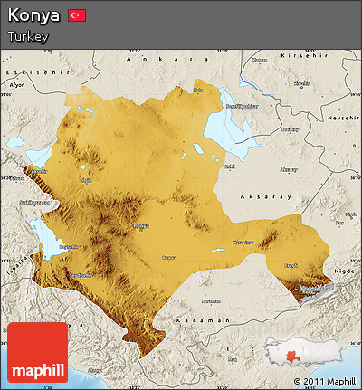 Physical Map of Konya, shaded relief outside