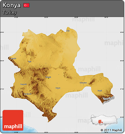 Physical Map of Konya, single color outside