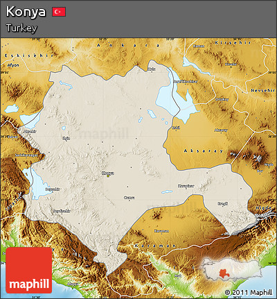 Shaded Relief Map of Konya, physical outside