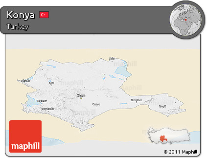 Classic Style Panoramic Map of Konya, single color outside