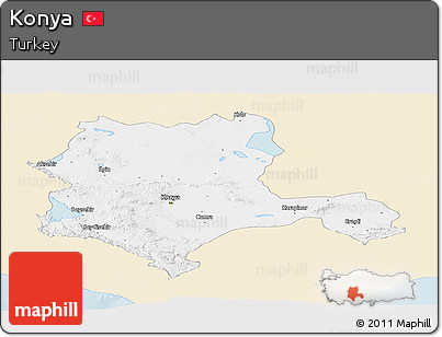 Classic Style Panoramic Map of Konya, single color outside