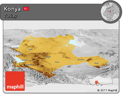 Physical Panoramic Map of Konya, lighten, desaturated