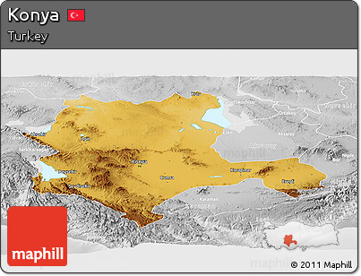 Physical Panoramic Map of Konya, lighten, desaturated