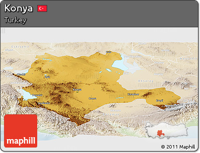 Physical Panoramic Map of Konya, lighten