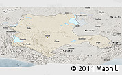 Shaded Relief Panoramic Map of Konya, semi-desaturated