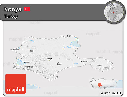 Silver Style Panoramic Map of Konya, single color outside