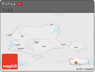 Silver Style Panoramic Map of Konya, single color outside