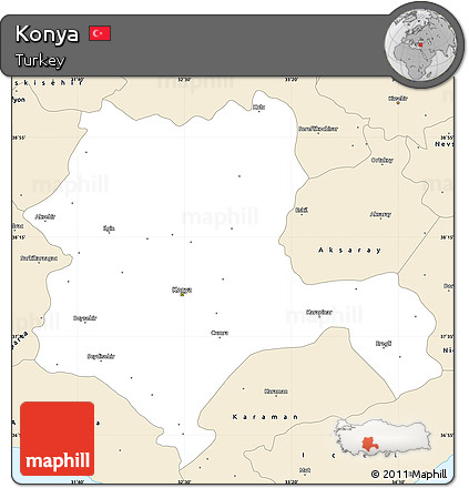 Classic Style Simple Map of Konya