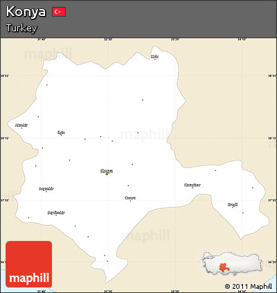 Classic Style Simple Map of Konya, single color outside