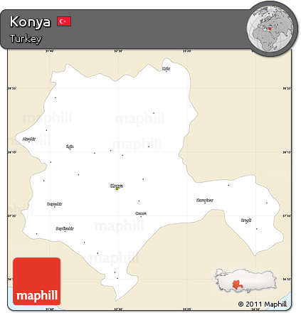 Classic Style Simple Map of Konya, single color outside