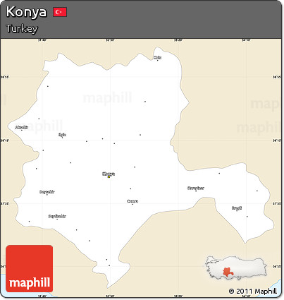 Classic Style Simple Map of Konya, single color outside