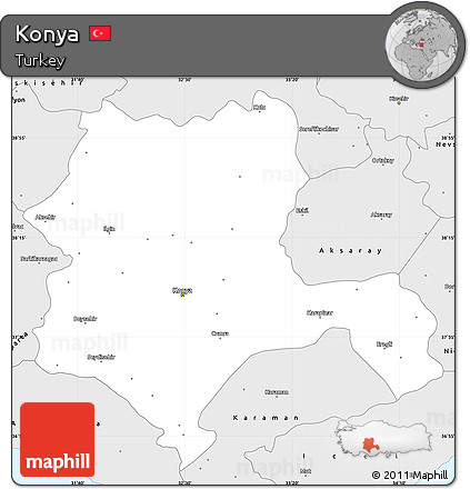 Silver Style Simple Map of Konya