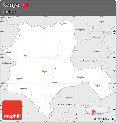 Silver Style Simple Map of Konya