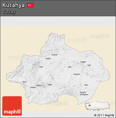 Classic Style 3D Map of Kutahya, single color outside