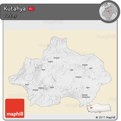 Classic Style 3D Map of Kutahya, single color outside