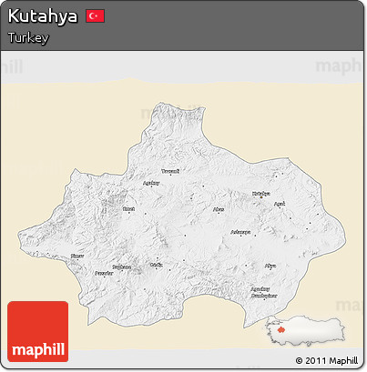 Classic Style 3D Map of Kutahya, single color outside