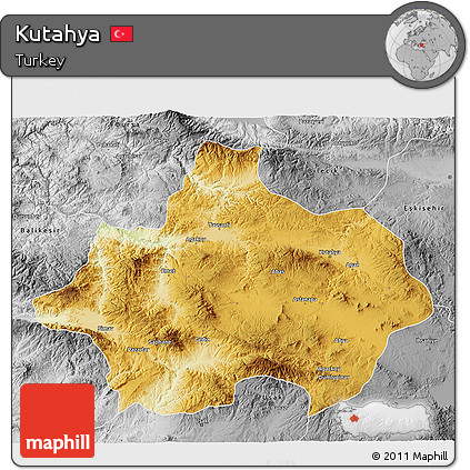 Physical 3D Map of Kutahya, desaturated