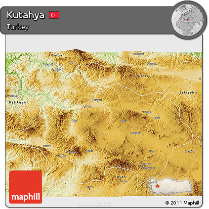 Physical 3D Map of Kutahya