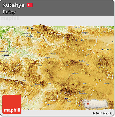 Physical 3D Map of Kutahya